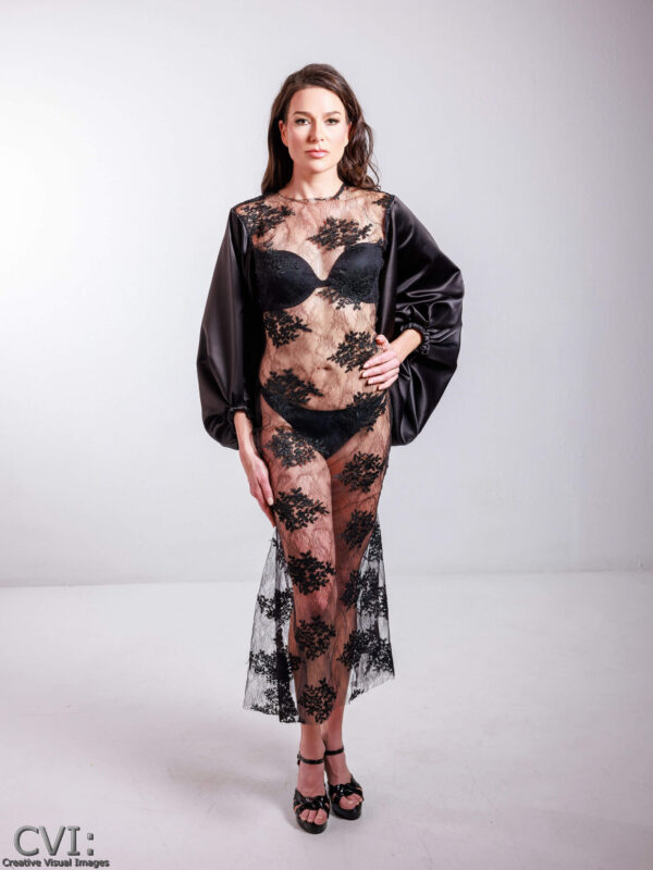 Black lace couture gown by Araceli Designs
